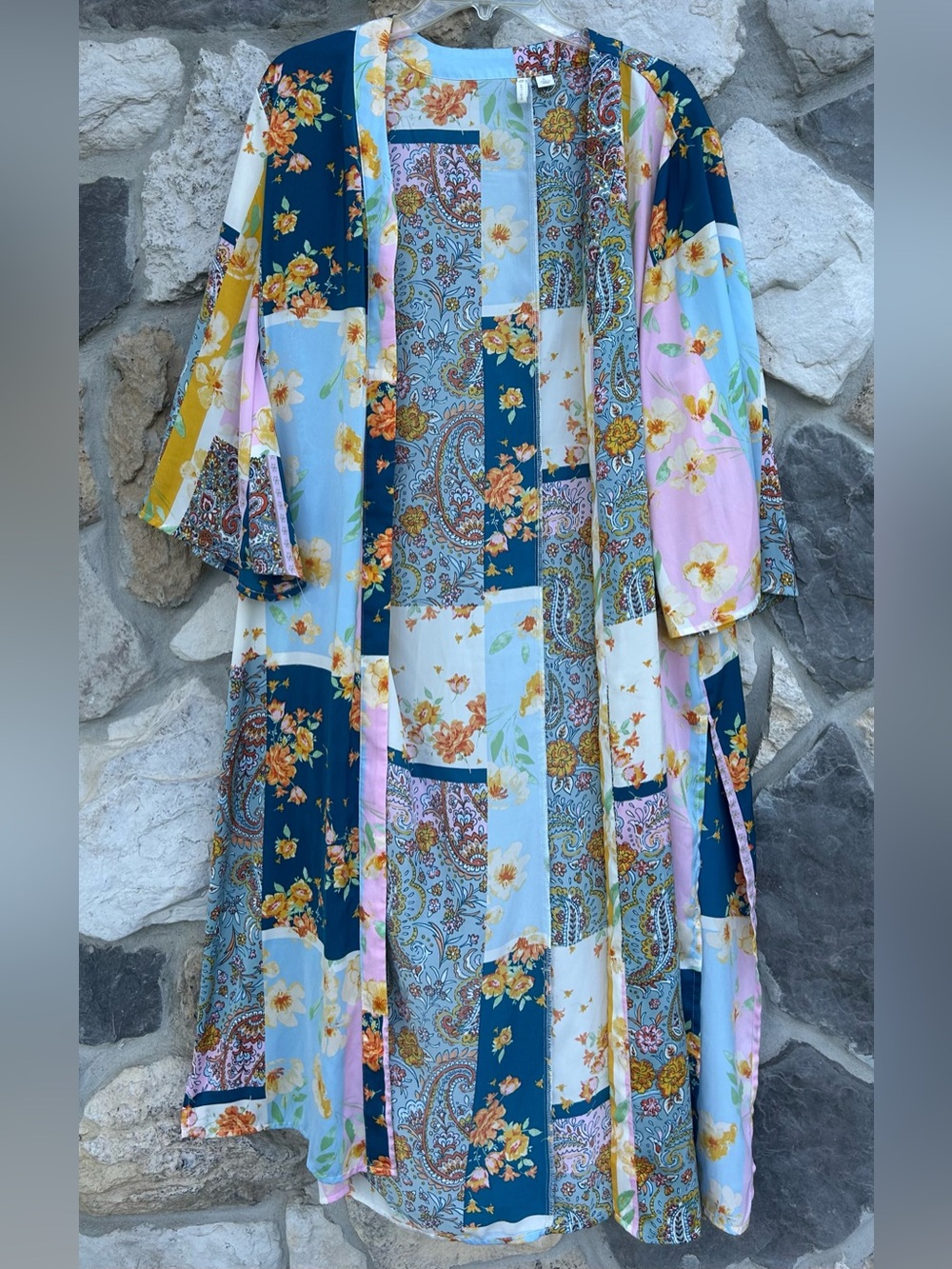 Bohemian Patchwork Duster Kimono Cardigan Size L Colorful Festival Western Chic